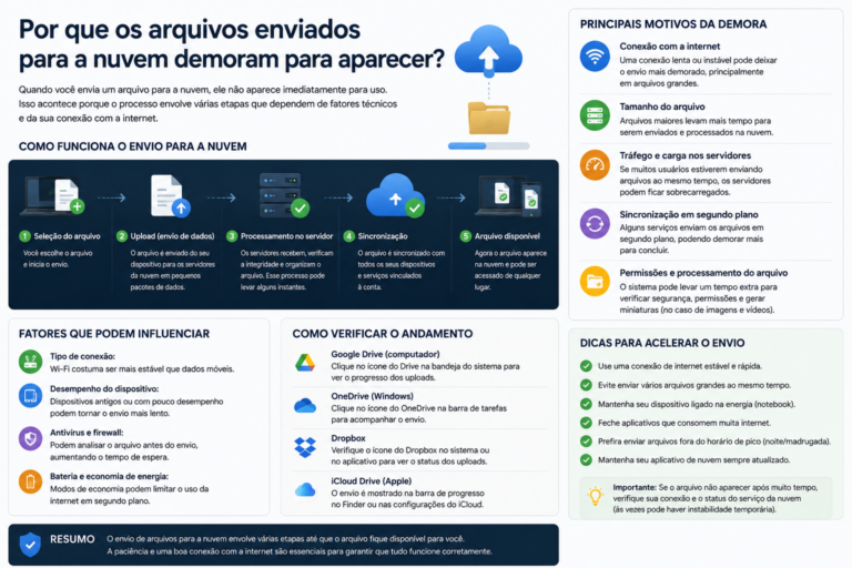 Por que os arquivos enviados para a nuvem demoram para aparecer