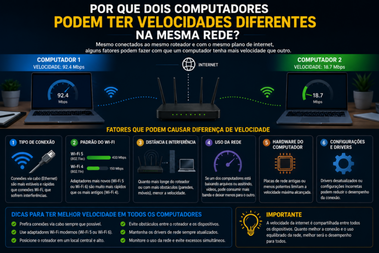 Por que dois computadores podem ter velocidades diferentes na mesma rede