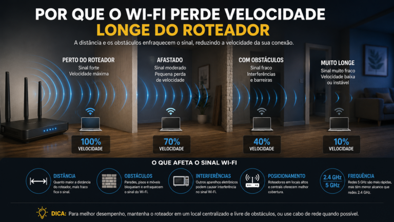 Por que o Wi-Fi perde velocidade longe do roteador