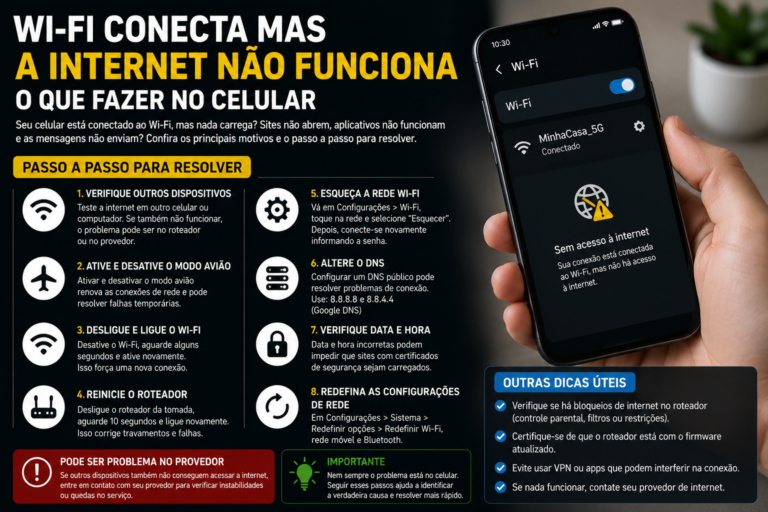 O que fazer quando o Wi-Fi conecta mas a internet não funciona no celular