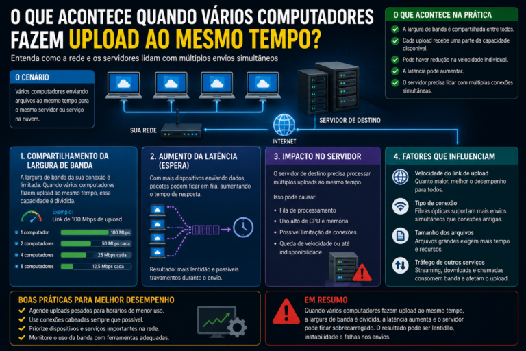 O que acontece quando vários computadores fazem upload ao mesmo tempo