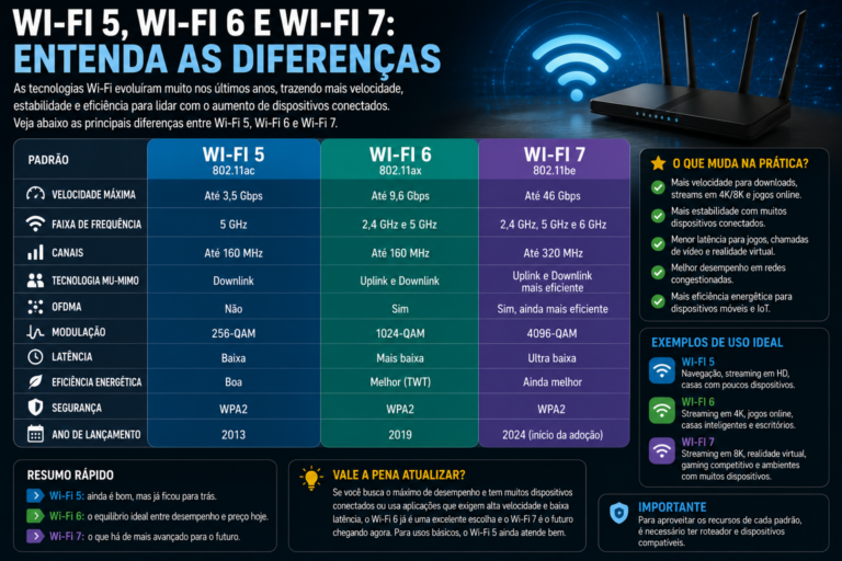 Wi-Fi 5, Wi-Fi 6 e Wi-Fi 7: entenda as diferenças