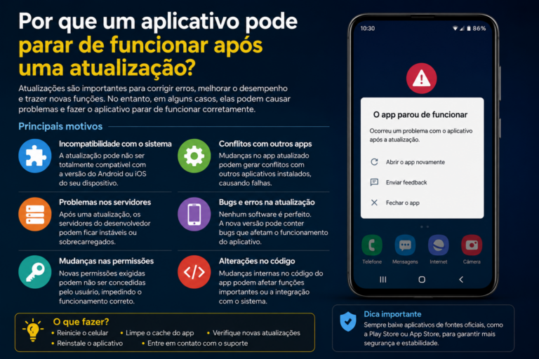 Por que um aplicativo pode parar de funcionar após uma atualização