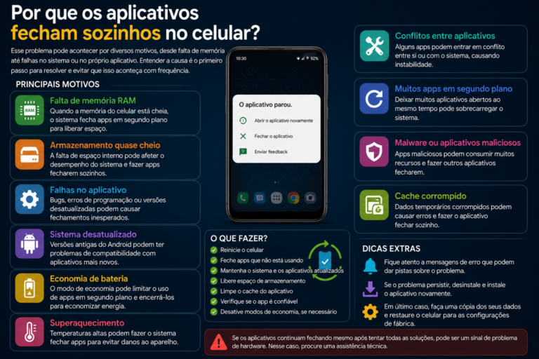 Por que os aplicativos fecham sozinhos no celular