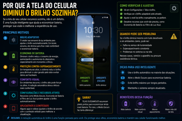 Por que a tela do celular diminui o brilho sozinha