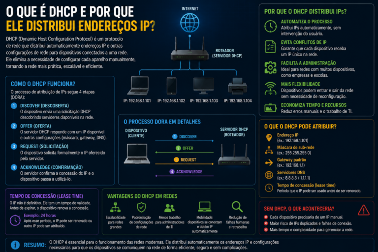 O que é DHCP e por que ele distribui endereços IP