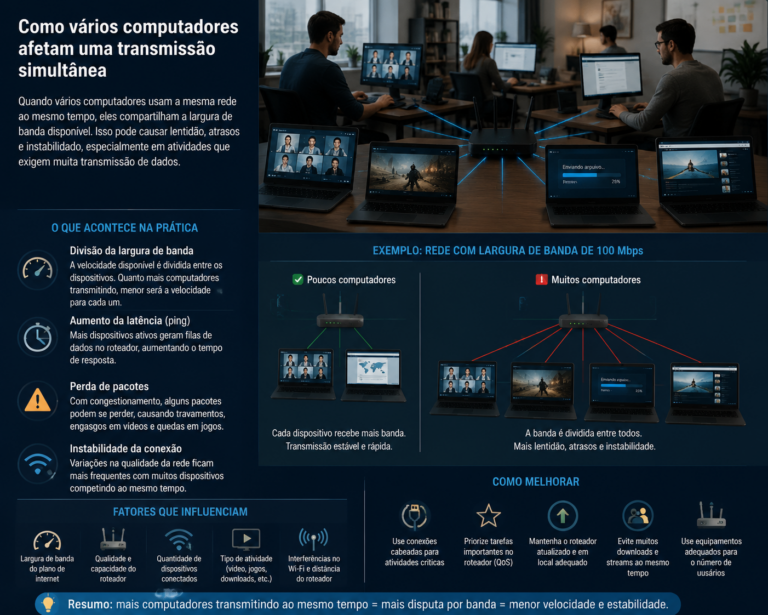 Como vários computadores afetam uma transmissão simultânea