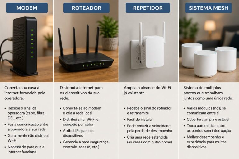 Diferença entre modem, roteador, repetidor e sistema Mesh