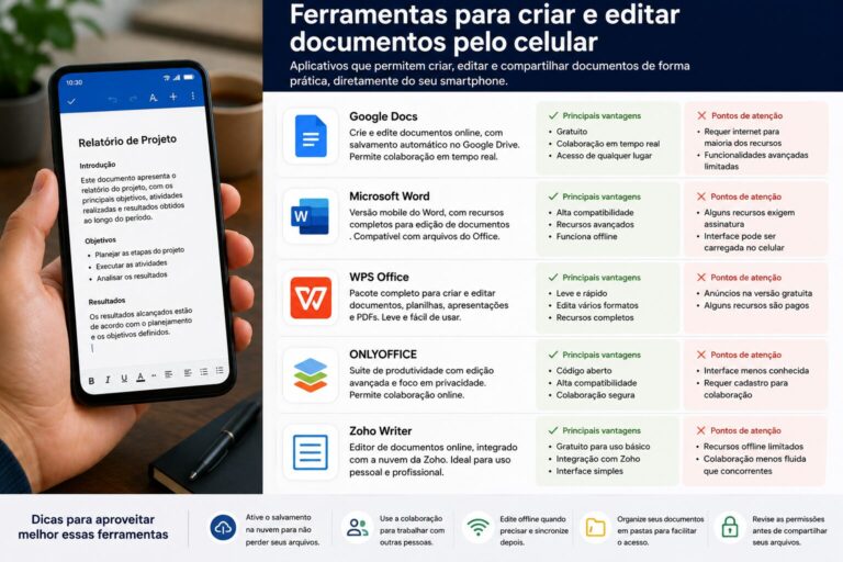 Ferramentas para criar e editar documentos pelo celular