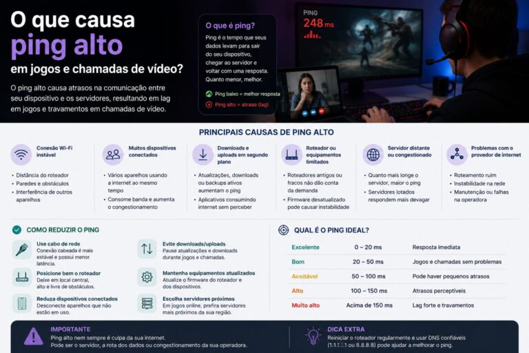 O que causa ping alto em jogos e chamadas de vídeo?
