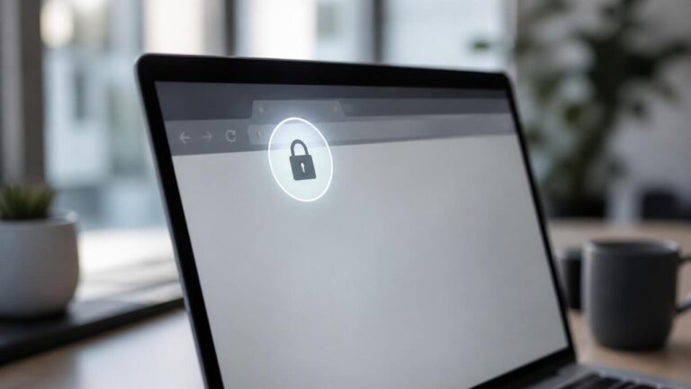 Close no cadeado de segurança ao lado da barra de endereços de um navegador em um laptop