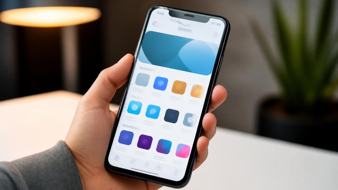 Pessoa segurando um celular com loja de aplicativos aberta, verificando compatibilidade