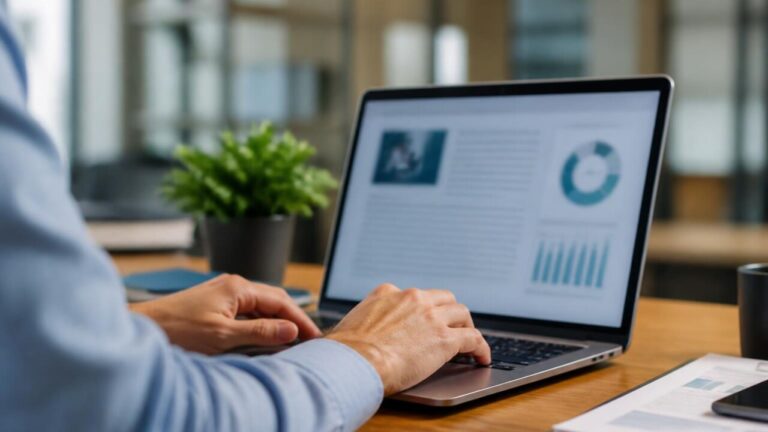 Pessoa digitando em laptop com código e texto flutuante simbolizando processamento de linguagem